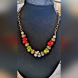 Gorgeous Karma Bella Silver Toned Fashion Necklace With Red And Jade Clrd Stones